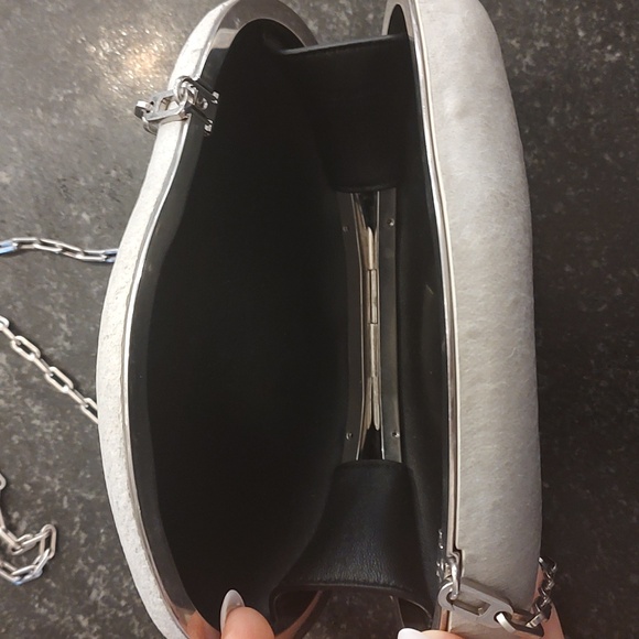 Bottega Veneta Frame Chain Clutch Pebble Rock Mini Stone Bag-Used- Grey - Picture 8 of 14